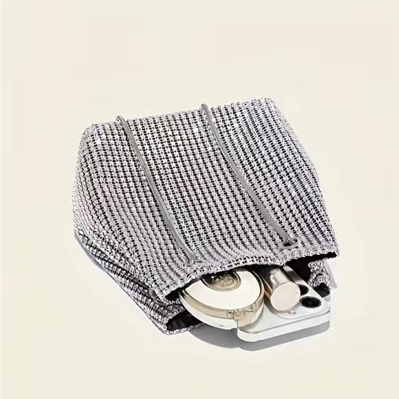 Gorgeous boutique full rhinestone mini drawstring evening crossbody satchel NWT - Picture 10 of 13